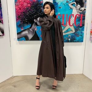 Brown LNR genuine leather trench coat.